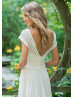 V Neck Ivory Lace Chiffon Empire Waist Wedding Dress